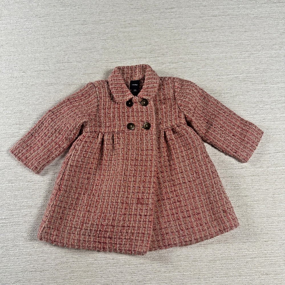 Coquette Boucle Tweed Baby Coat Gold Metallic Pink Baby Gap 12-18M Pea coat Wool